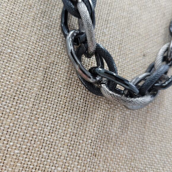 Gunmetal Necklace Black Silver Tone Thick Chunky Chain Link Fashion Statement - Picture 7 of 12